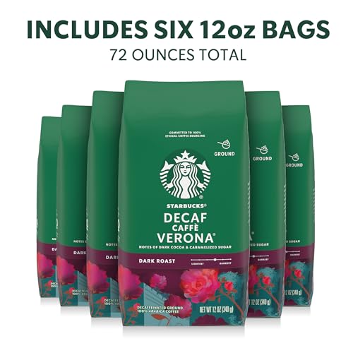 Decaf Caffè Verona Ground Coffee - Dark Roast, 6 Pack of 12 oz Bags