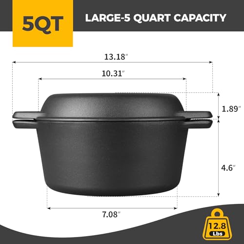 Pre-Seasoned Cast Iron Dutch Oven with Lid and Baking Set - 5QT