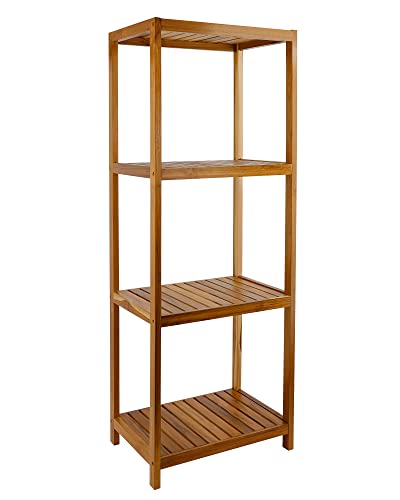 Teak Bathroom Shelf 4-Tier Wooden Storage Organizer for Kitchen Living Room