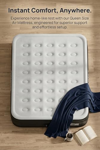 Black 16-Inch Portable Queen Air Mattress with Built-in Pump