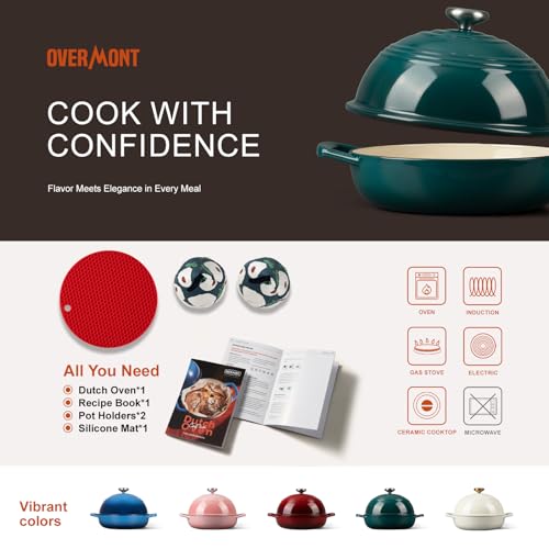 Overmont 6QT Enameled Cast Iron Dutch Oven - Bottle Green, Bread & Artisan Baking