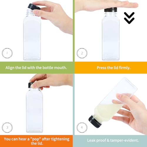 16oz Plastic Juice Bottles with Caps - 36 Pack Clear Reusable Containers
