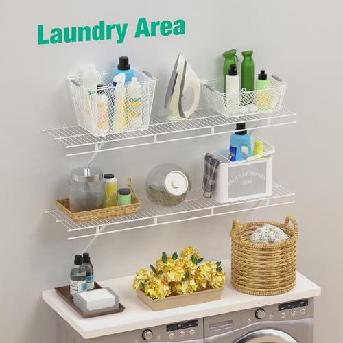 4 Pack Wall Mounted Closet Shelves - 4ft x 12in Wire Shelf Kit - Space Saving Storage