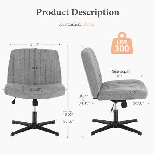 OLIXIS Dark Grey Cross Legged Vanity Chair with Adjustable Height & Swivel