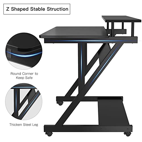 Dripex Small Computer Desk Black - 3 Tier Space Saving Desk with Monitor Shelf