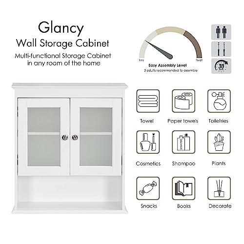 Spirich White Bathroom Wall Cabinet with Glass Doors - Space-Saving Medicine Storage