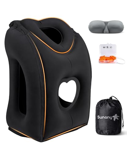 Black Heart-Shaped Inflatable Travel Pillow with Eye Mask & Earplugs - Medium