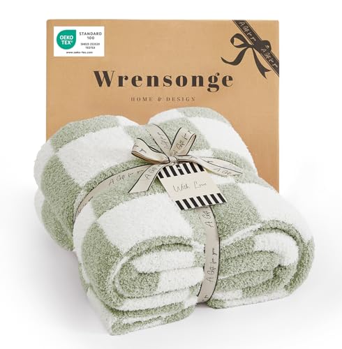 WRENSONGE Aloe Sage XL Checkered Throw Blanket for Couch 50x70