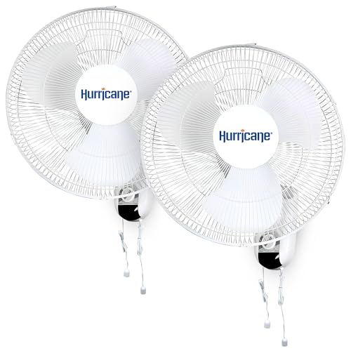 Hurricane Classic 16-Inch Wall Mount Oscillating Fan - 3 Speeds, White, 2 Pack