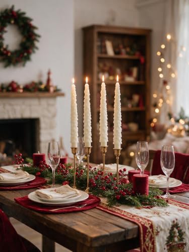 Ivory Tree Taper Candles 10in 4 Pack - Dripless Unscented Christmas Candles, LPUSA Tree-4taper-ivory