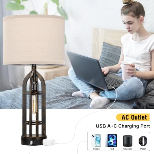 Seealle Table Lamps for Living Room, 3 Way Dimmable Farmhouse Lamp