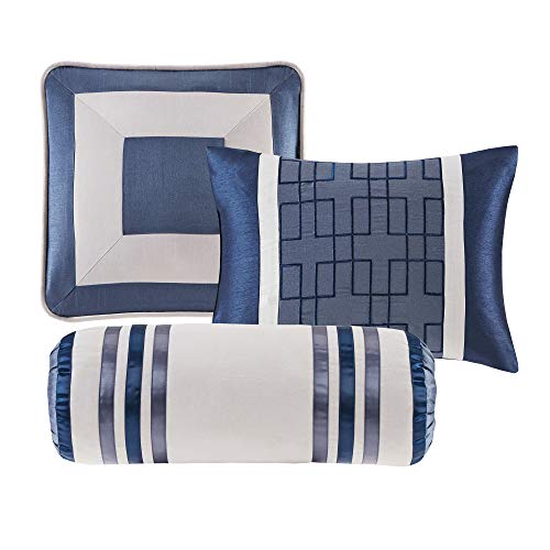 Queen Hotel Style Comforter Set Navy 7-Piece Bedding Collection