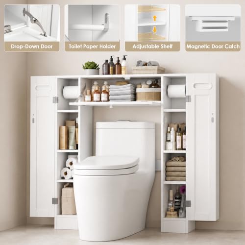 Over the Toilet Bathroom Storage Cabinet with Doors - Small Space White