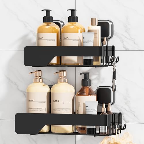 TAILI Black Shower Caddy 2-Pack Suction Cup Rustproof Metal Wall Shelves
