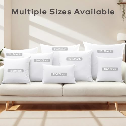 24x24 Inch Down and Feather Pillow Inserts - White Fluffy Cushion Set with Cotton Cover