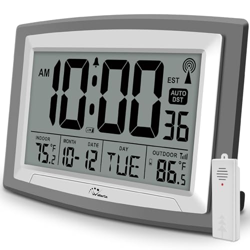 WallarGe 12.5 Inch Self-Setting Atomic Wall Clock with Indoor/Outdoor Temp