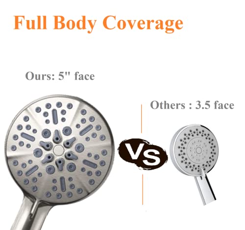 High Pressure Handheld Shower Head with 5 Spray Settings, 60-Inch Stainless Steel Hose, Brushed Nickel