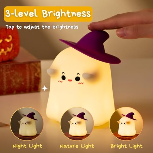 Ghost Night Light: Halloween Decorations Night Light Silicone Rechargeable Night Lamp with 3 Level Dimmable Bedside Lamp Nursery Nightlight Dorm Decor, Funny Holidays Gift Cool Gadgets for Kids