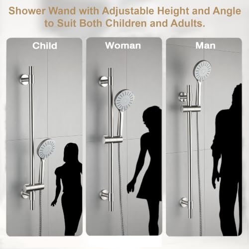 YSNOL Brushed Nickel Adjustable Shower Slide Bar with 5-Function Handheld Shower Head