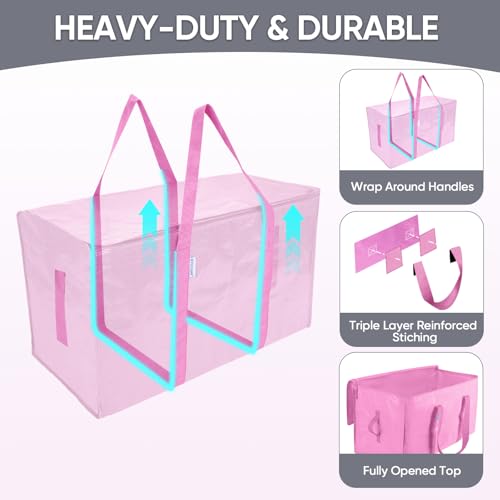 TICONN Pink 6 Pack Extra Large Waterproof Moving & Storage Bags with Handles