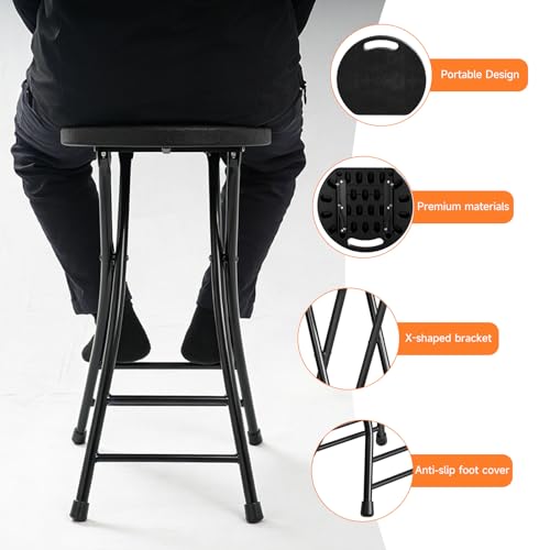 LEDLAY 24-Inch Black Folding Stool with Handle, Heavy-Duty 500LBS Capacity