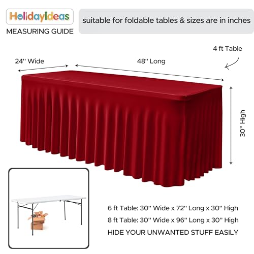 HolidayIdeas 2 Pack Red 4ft Spandex Tablecloths for Christmas Decor