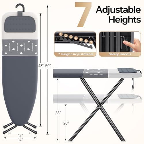 APEXCHASER Steel Gray Full Size Foldable Ironing Board 43x13in with Adjustable Height