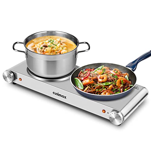 CUSIMAX Double Silver Hot Plate - 1800W Portable Electric Double Burner