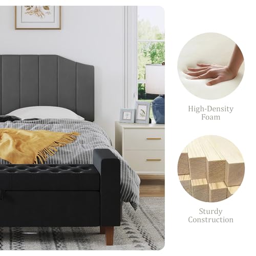 Velvet King Headboard Wall Mount - Dark Gray, Modern Design, Bed Frame Compatible