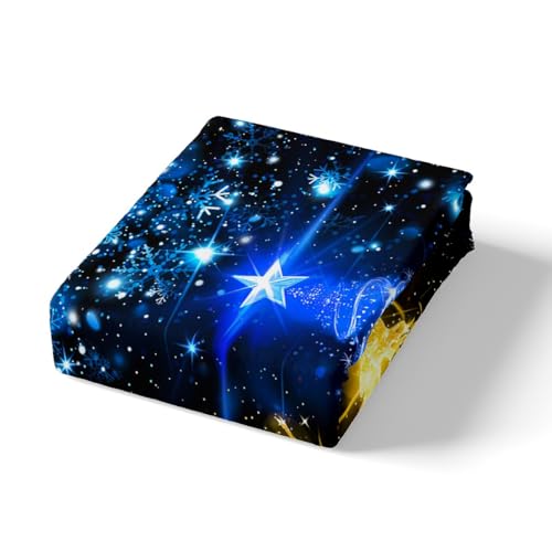 Manfei Christmas Duvet Cover Set Queen Size Gold Reindeer Bedding Set 3pcs for Kids Boys Girls Blue Christmas Tree Comforter Cover Western New Year Theme Quilt Cover with 2 Pillowcases,No Comforter