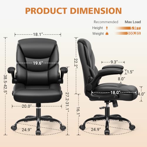 Stella Mia Black PU Leather Executive Office Chair with Flip-Up Armrests