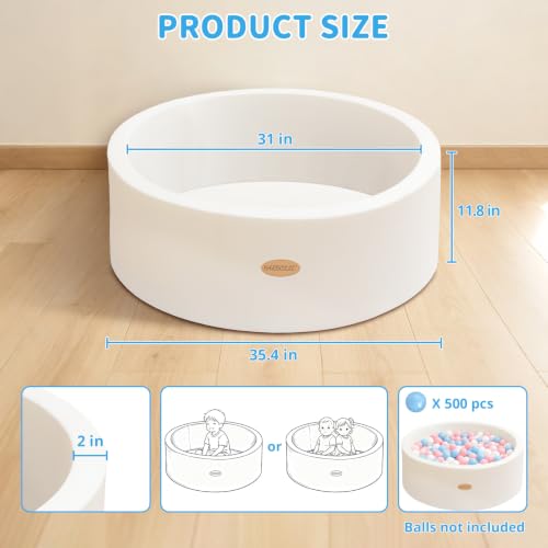 Baby Foam Ball Pit 35.4 Inch with Memory Foam Sides for Toddlers - White