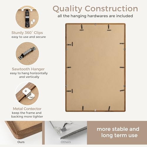 FlyJoe Walnut 24x36 Poster Frame - Solid Oak Wall Photo Frame with Mat