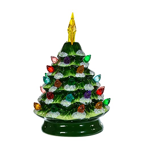 Kurt Adler Green Battery-Operated Ceramic Christmas Tree with Glitter & Sequins - 5.5 Inch Tabletop Decor