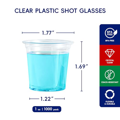 JOLLY CHEF 1000 Pack 1 oz Clear Disposable Plastic Shot Glasses - Party & Catering