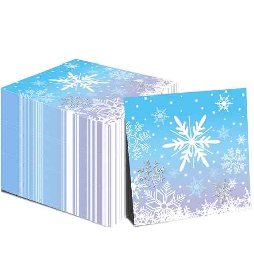 48PCS Christmas Paper Napkins Snowflake Beverage Napkins Cute Cocktail Napkins Wonderland Party Paper Napkins Snowflake Decorations Winter Decorative Napkin for Xmas, 13x13in