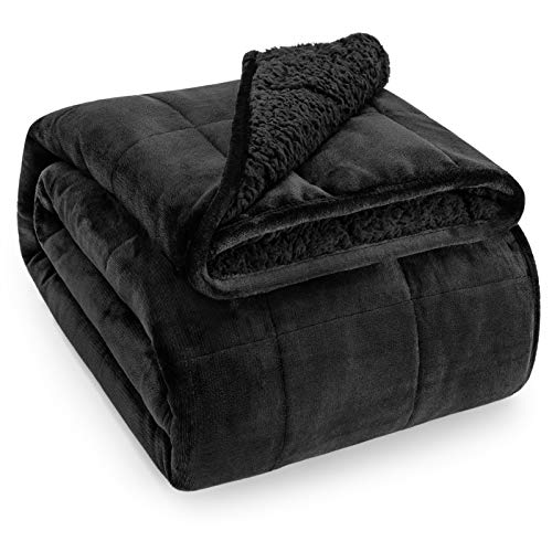 Weighted Blanket for Adults 15lbs Queen Size Sherpa Fleece Black - 60x80 inches