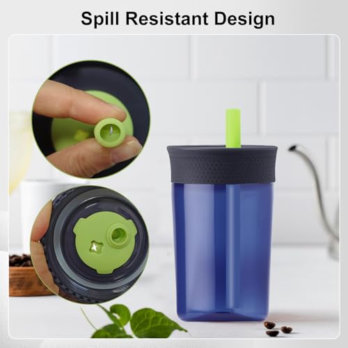 PHULWEL 2 Pack Replacement Lids for Owala Kids Insulation Tumbler 12oz & 15oz, Spill Resistant Cap with 4 Flexible Straws, BPA-Free, Dishwasher Safe, Accessories for Owala Kids Bottle(Blue)