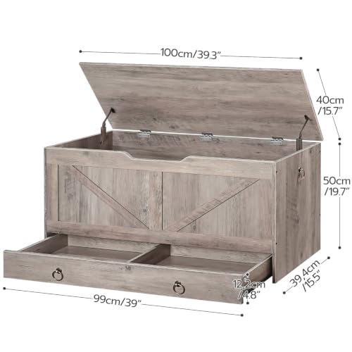 HOOBRO Greige 39.3" Wooden Storage Chest with Drawer, Safety Hinge, Entryway Bench