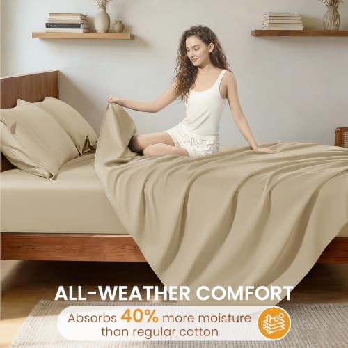 Egyptian Cotton King Sheet Set - 1000 Thread Count, Beige, Deep Pocket