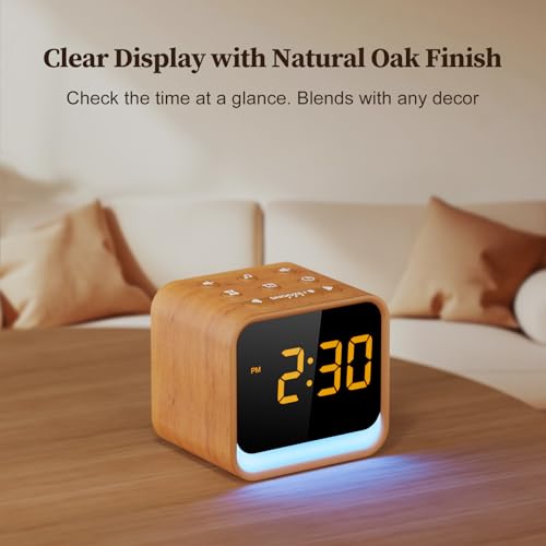 Wooden Sound Machine Alarm Clock with Birdsong & White Noise - Oak
