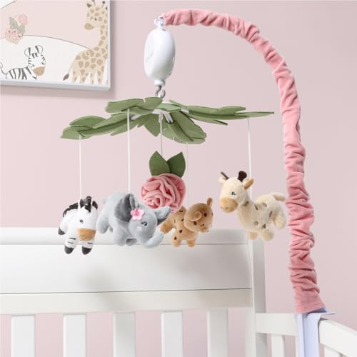 Baby Crib Mobile with Music & Safari Animals - Pink Nursery Decor