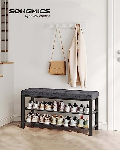 Shoe Storage Bench with Cushion, 39.4W Dark Gray & Ink Black - Entryway Organizer