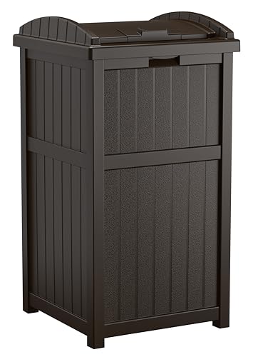 Suncast 33 Gal Resin Hideaway Garbage Can with Secure Lid - Java Brown, Variation 1