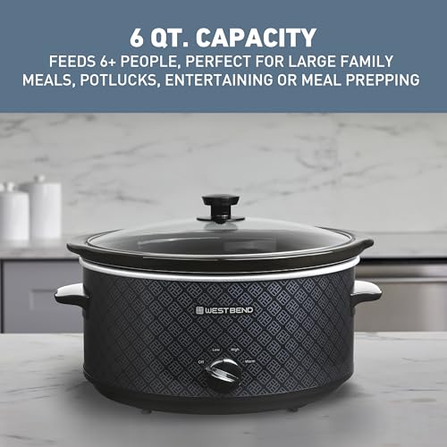 West Bend 6-Quart Slow Cooker with Ceramic Crock, Glass Lid & Keep Warm - Black