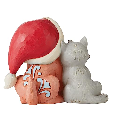 Enesco Jim Shore Heartwood Creek Kitten with Puppy in Santa Hat Figurine, 4.37 Inch Miniature