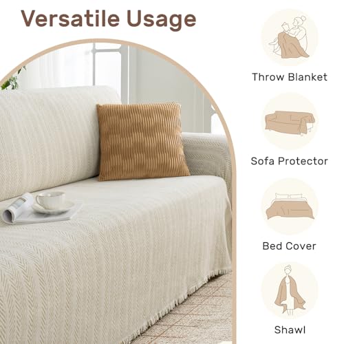 Herringbone Pattern L-Shaped Couch Cover for Sectional Sofa, Cream Khaki, 71x118+91x134 inches, Houmiggle