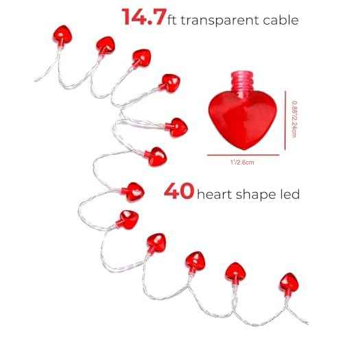 Luditek 14.7ft 40LED Mothers Day Decorations String Lights, Battery Operated Heart Shape Hanging Garland Valentines Day Decor for Indoor Outdoor Home Room Party Wedding