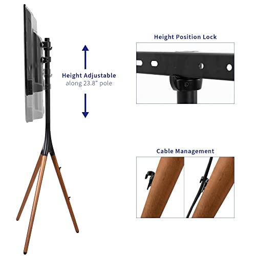 Black Treated Wood Easel TV Stand for 45-65 Inch Screens - Adjustable Swivel