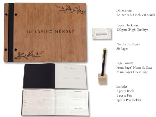 Funeral Guest Book with Pen - Memory Wooden Memorial Book for Funeral Service